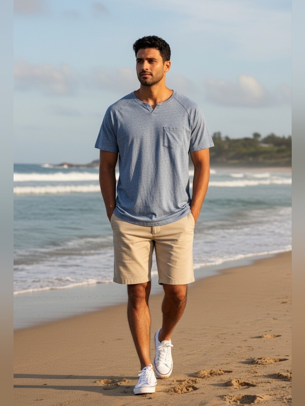 Good Man Brand Victory V-notch  In Blue Marled T-shirt Tee